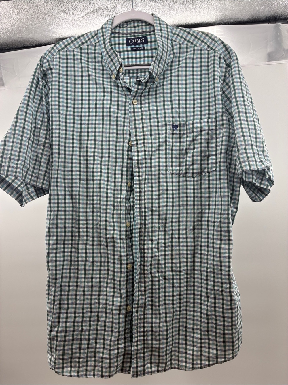 Chaps Men’s Short-Sleeve Plaid Button-Down Shirt - Green & White